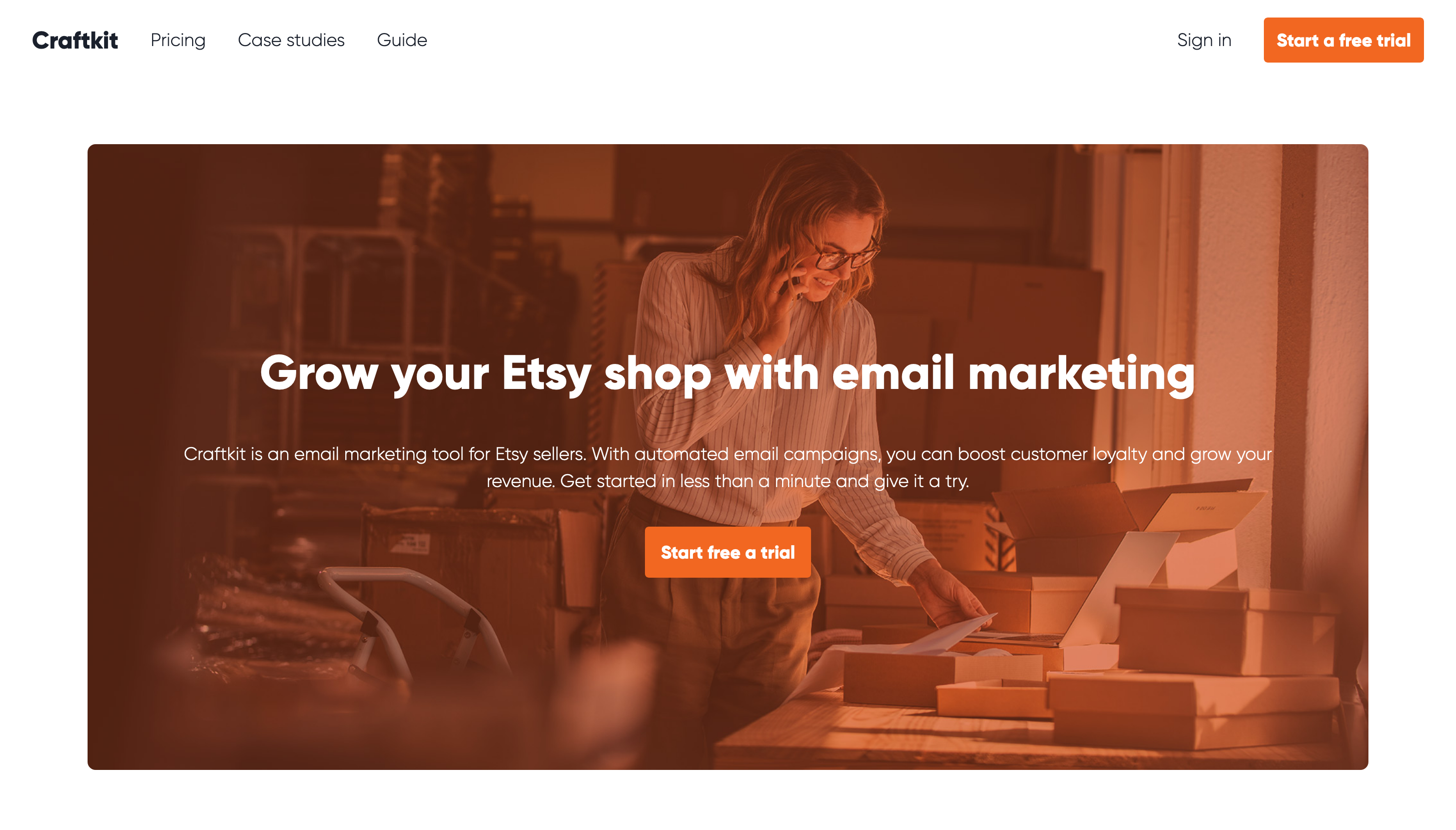 Craftkit&rsquo;s homepage with the title Grow your Etsy shop with email marketing